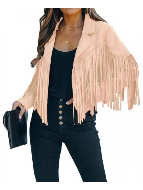 Women's Long Sleeve Fringed Leather Jacket Tassel ...