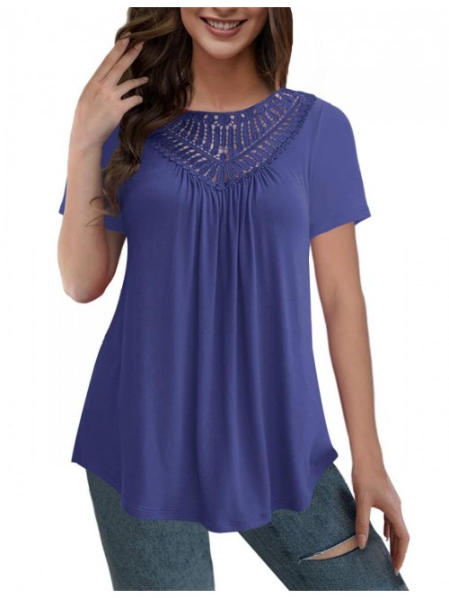 Women's Plus size Tops Short Sleeve Shirts Lace Pl...