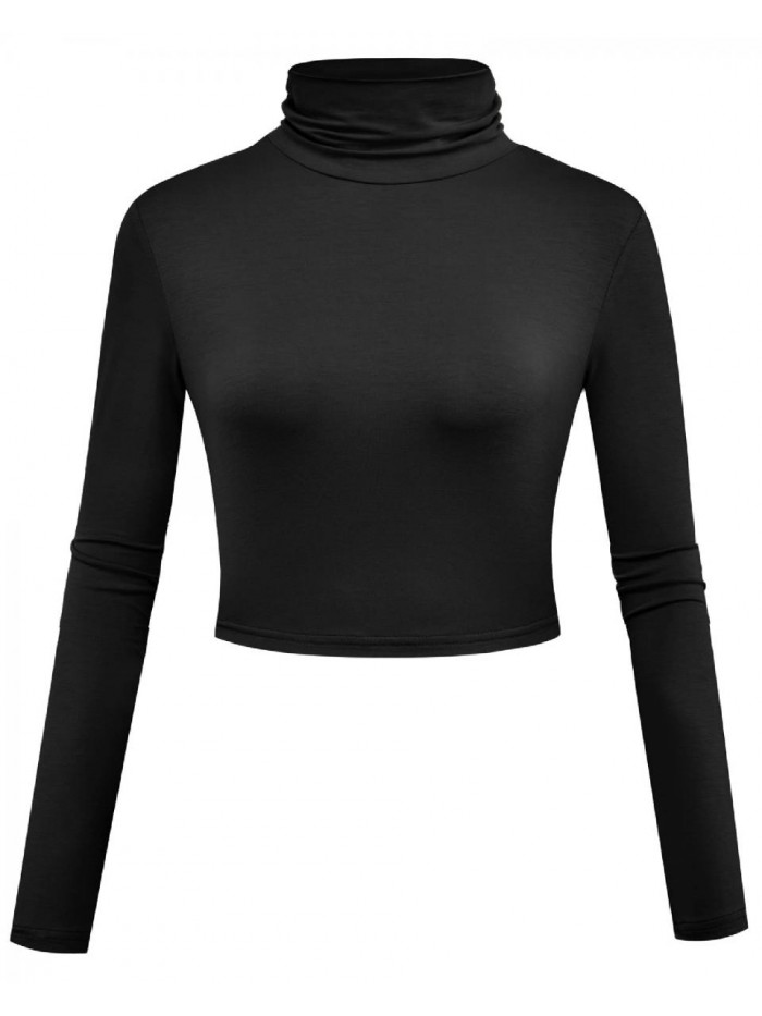 Women Long Sleeve Crop Top Turtleneck Soft Lightweight Basic Slim Fit Tops 