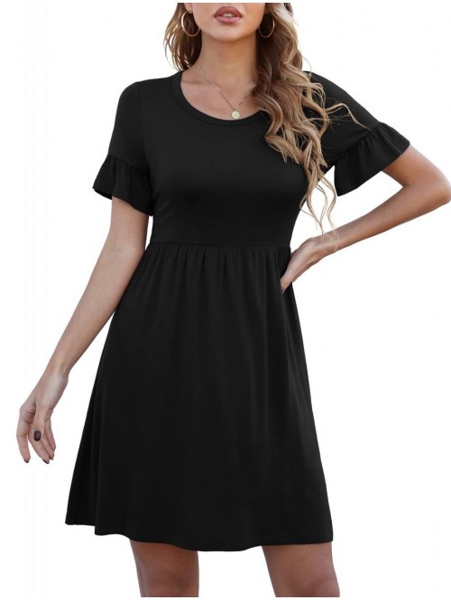 Women's Summer Casual Dress Ruffle Sleeve Empire W...