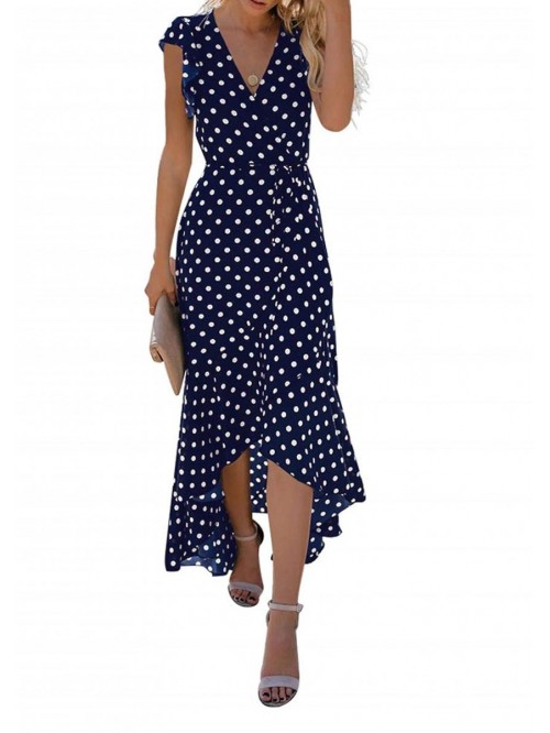 Women's Summer Floral Print Cross V Neck Dress Boh...