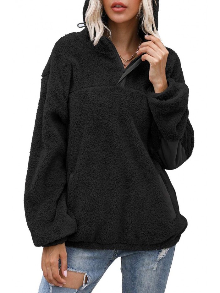 Womens Sherpa Pullover Fuzzy Fleece Sweatshirt Oversized Hoodie with Pockets 