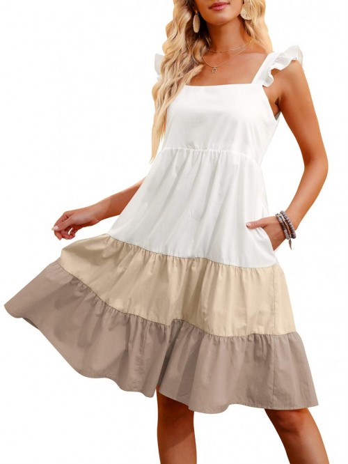 Womens Summer Babydoll Tiered Mini Dress Square Ne...