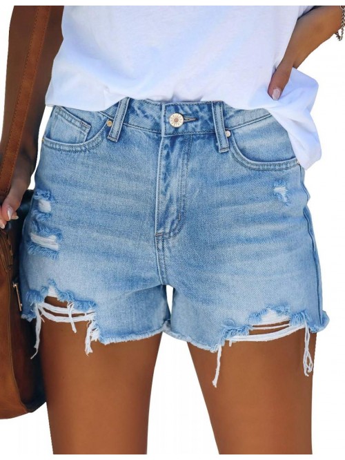 Women's Casual High Rise Denim Hot Short Distresse...