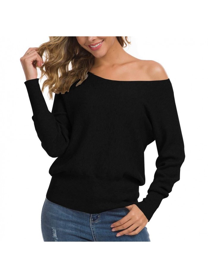 Women's Off Shoulder Sweater Long Sleeve Loose Pullover Knit Jumper 