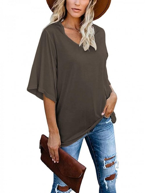 Women's Casual Blouse Summer Loose Fit Tops V neck...