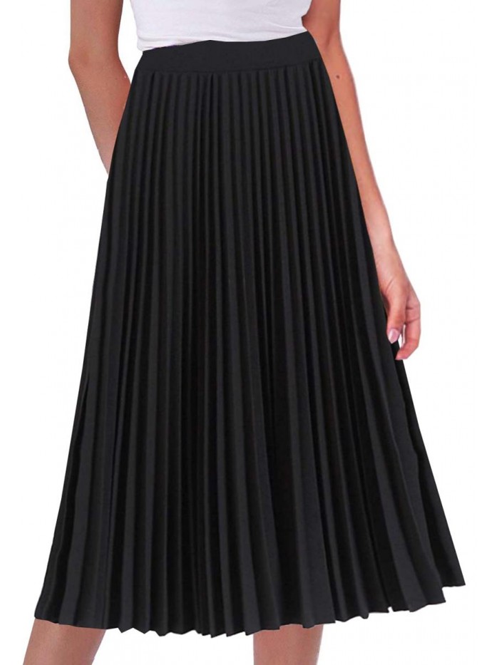 Women's High Waist Pleated Skirt A line Swing Midi Skirt 