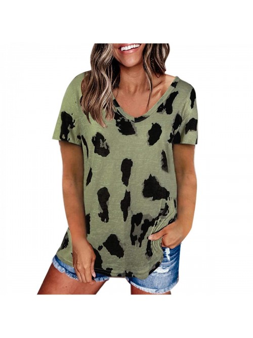 Leopard Print Tops Summer Raglan Short Sleeve Tuni...