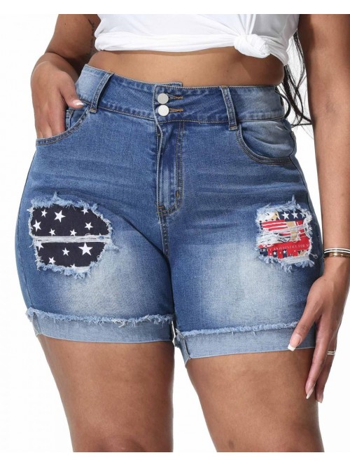 Womens Plus Size Denim Jean Shorts High Waisted St...