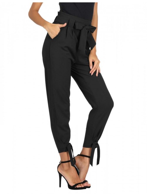 Women Casual Cropped Pants Solid High Waist Dressy...