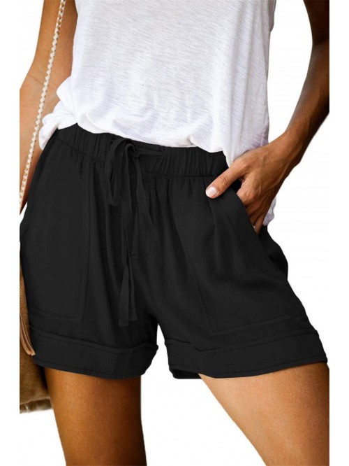 Womens Casual Drawstring Pocketed Shorts Summer Lo...