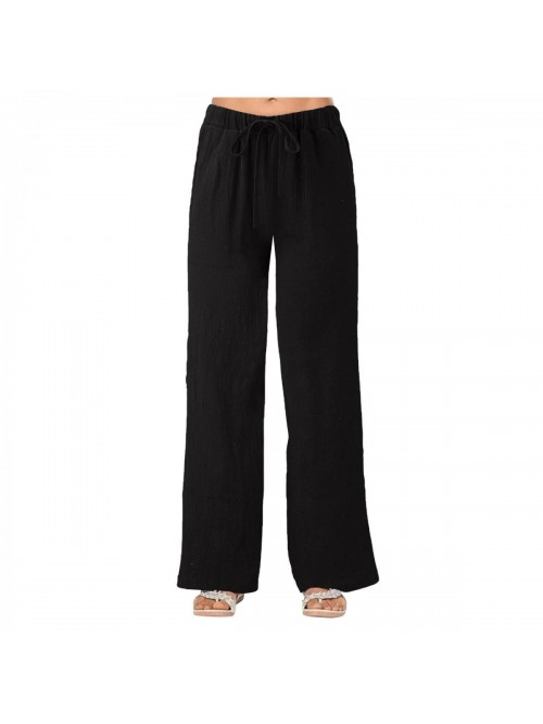 Womens Wide Leg Linen Pants High Waisted Drawstrin...