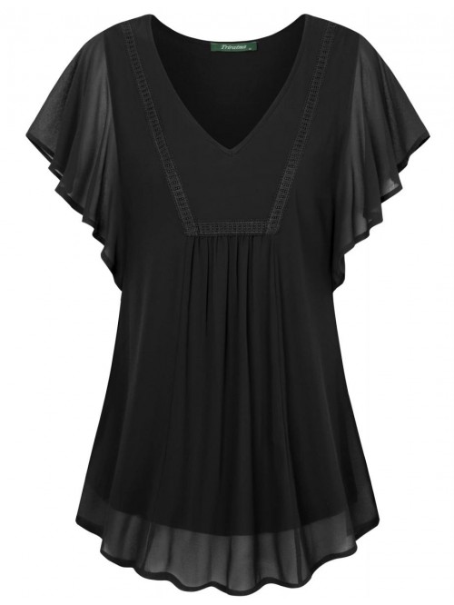 Women's Ruffle Short Sleeve Blouse Double-Layered ...