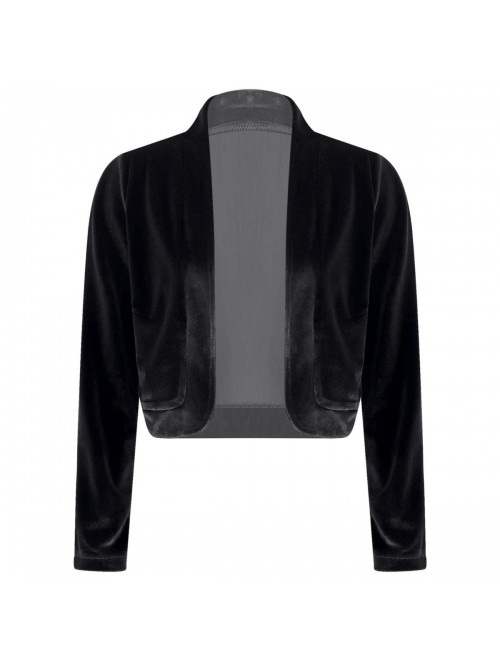 Womens Solid Velvet Bolero Shrug Long Sleeve Open ...