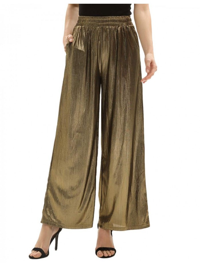 KARIN Women’s Casual Loose Elastic Shiny Pocket Wide Leg Pants Trousers 