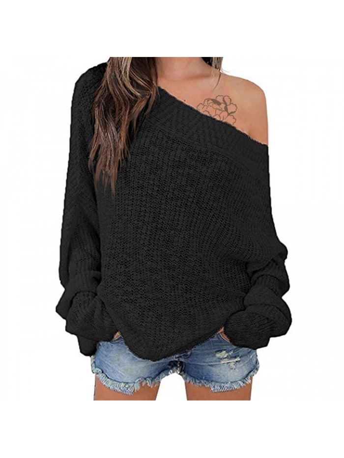 Women's Off Shoulder Sweater Batwing Sleeve Loose Oversized Pullover Knit Jumper 