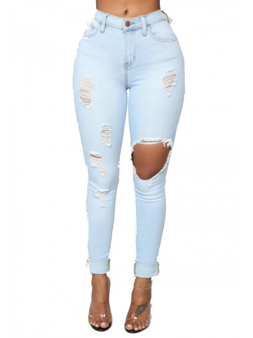 Women's Ripped Skinny Jeans Stretch Mid Rise Denim...