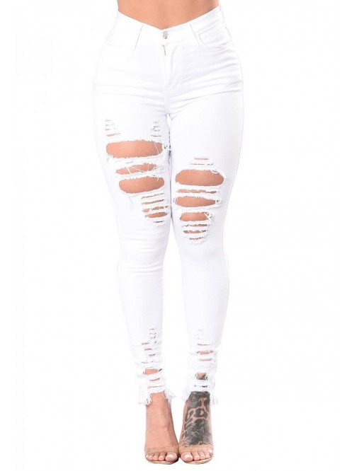 Women's Ripped Skinny Jeans Stretch Mid Rise Distr...