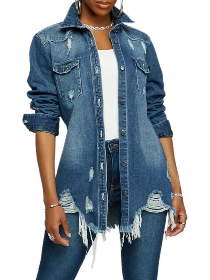 Jacket for Women Winter Long Sleeve Classic Distressed Butterfly Jean Trucker Jackets 