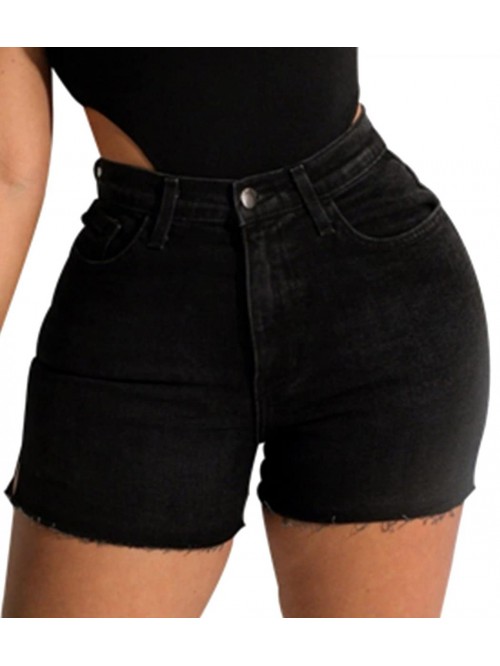 Women's Casual Denim Bermuda Shorts Mid Rise Rippe...