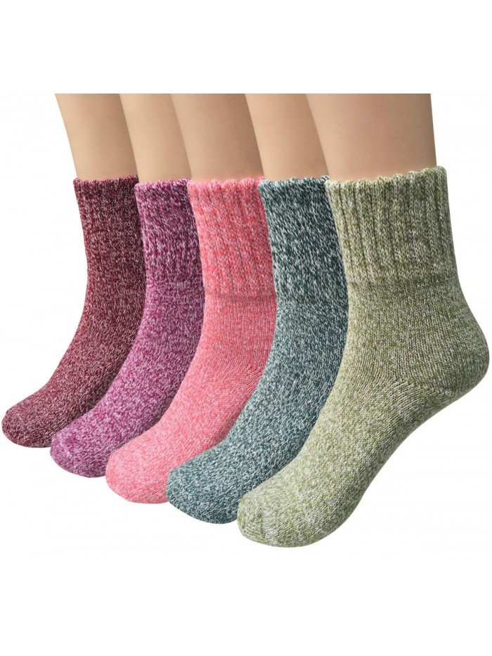 5 Pairs Womens Wool Socks Thick Knit Vintage Winter Warm Cozy Crew Socks Gifts 