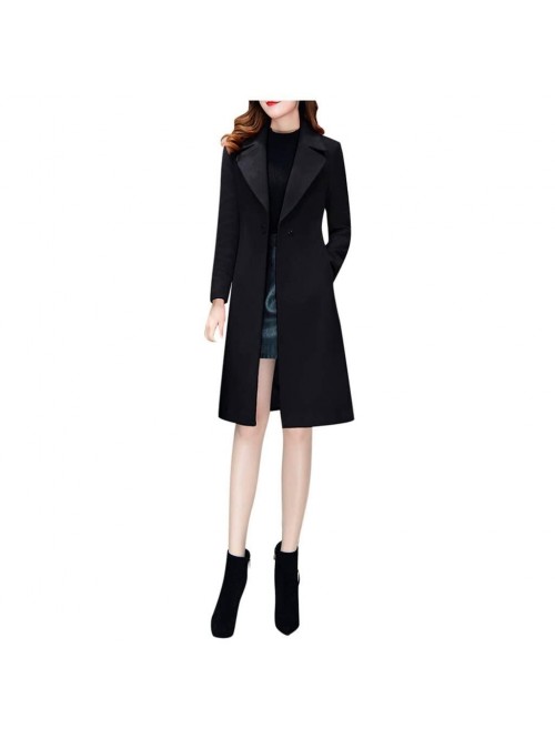 Elegant Mid-Length Slim Fit Wool Blend Coat Windpr...