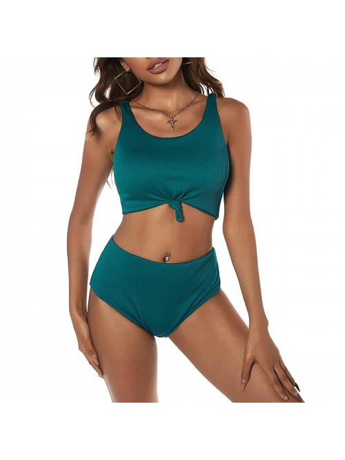 Women's Knot Scoop Neck Bikini Set Ruched High Wai...