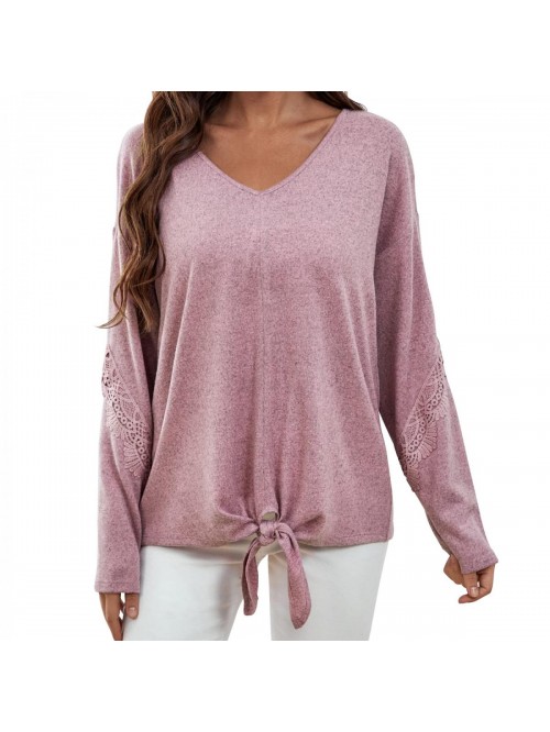 Women's Casual V-Neck Long Sleeve Lightweight Soli...