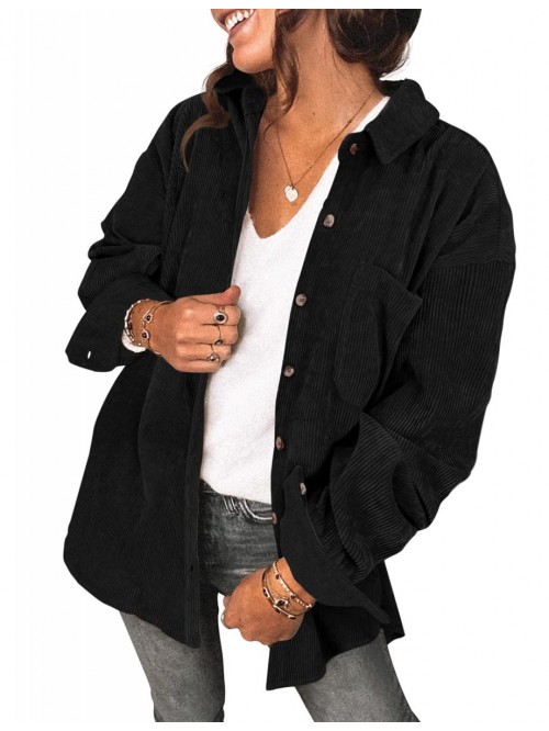 Womens Corduroy Shirt Long Sleeve Oversized Button...