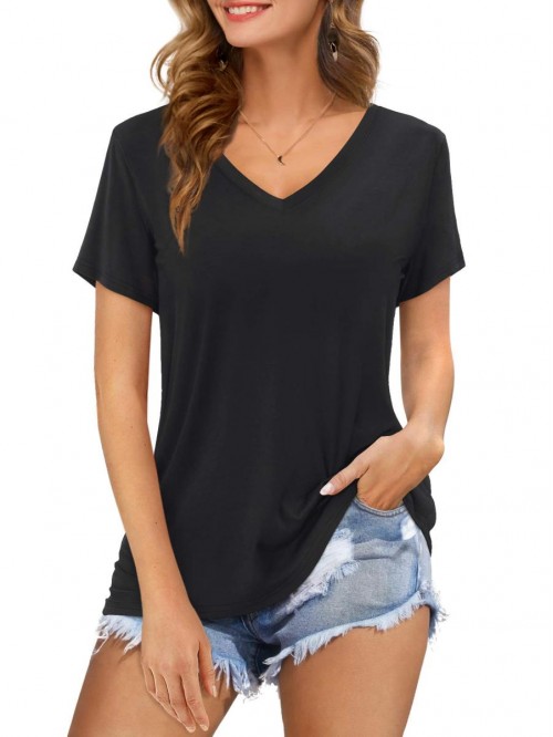 Womens Tshirts V Neck Short/Long Sleeve Tops Tee S...