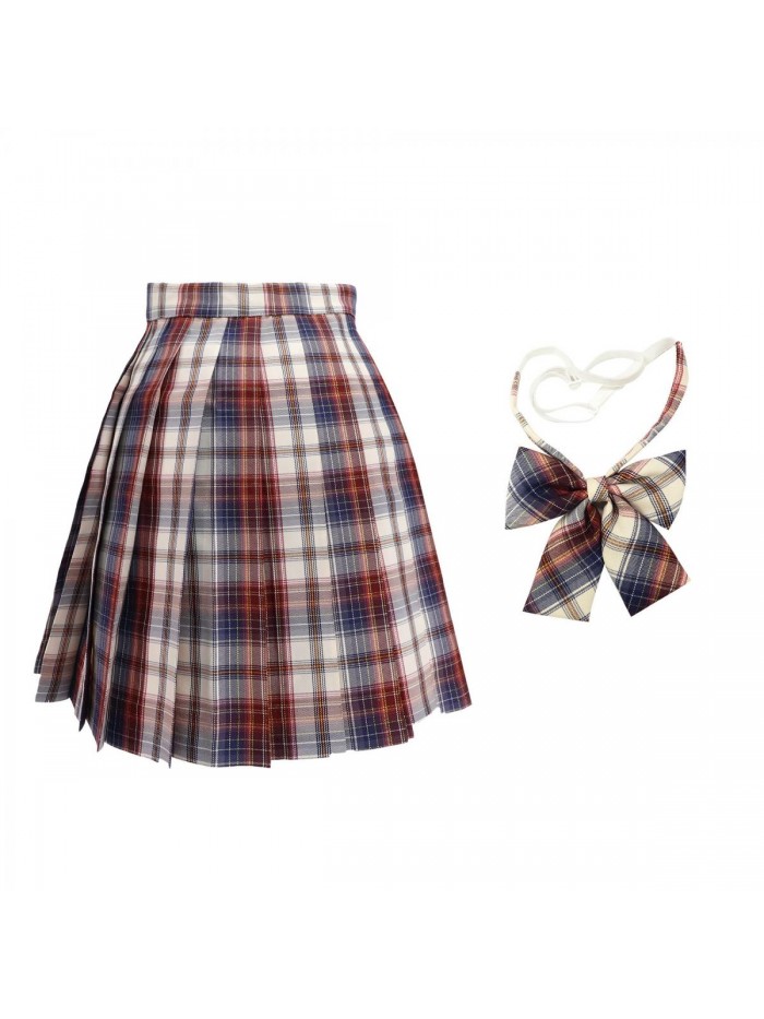 Adjustable High Waist Plaid Skirt for Women with Neck Bow Tie A-line Harajuku Style Japanese School Uniform US 0-12 