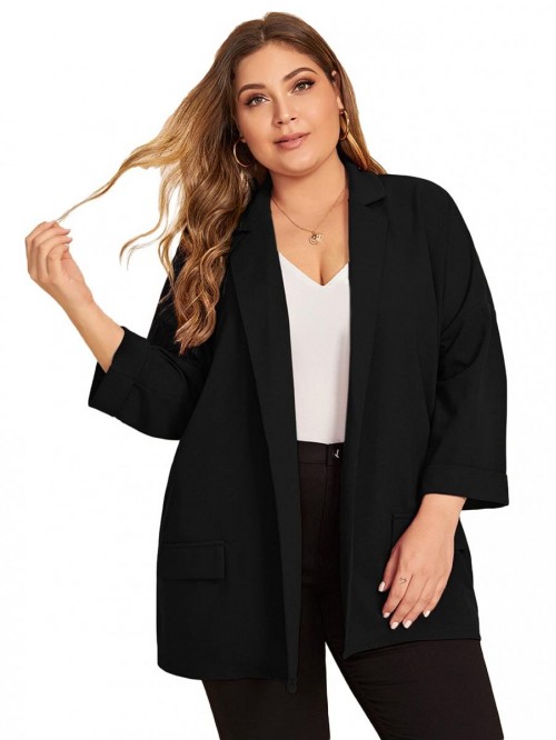 Women's Plus Size Long Sleeve Blazer Casual Open F...