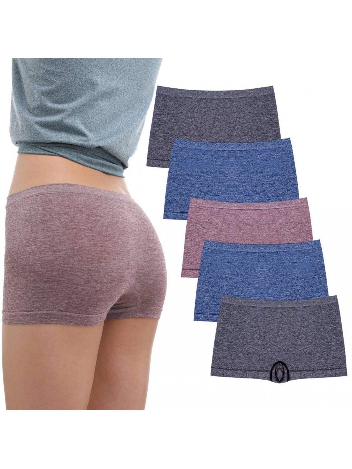 RUXIA Women's Boyshort Panties Seamless Nylon Underwear Stretch Boxer Briefs 5 Pack 