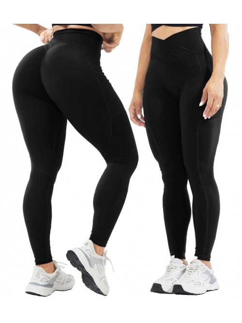 Women's High Waisted V Cross Over Leggings with Po...