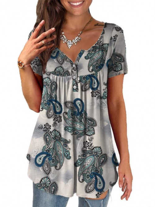 Womens Summer Plus Size Tunic Tops Short Sleeve Bl...