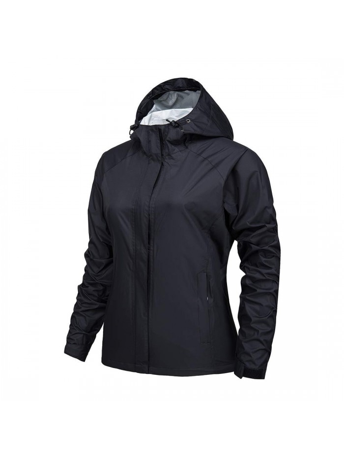 Womens Raincoat Lightweight Windbreaker Outdoor Waterproof Hooded Rain Jackets Black 