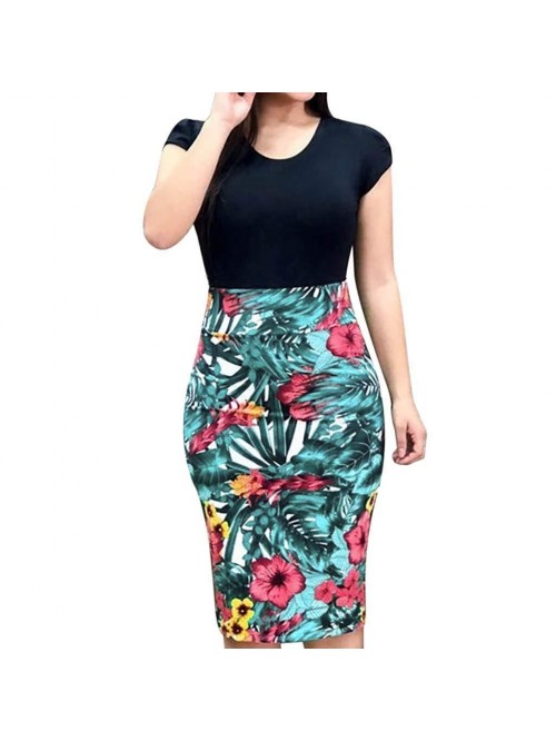 Short Sleeve Pencil Dress for Women Knee Length Su...