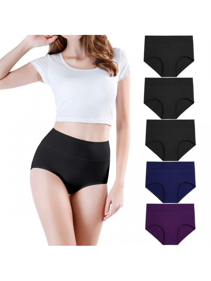 Women's High Waisted Cotton Underwear Soft Full Briefs Ladies Breathable Panties Multipack 