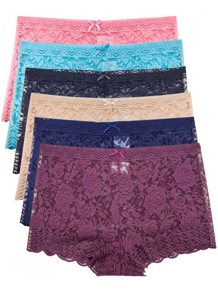 6 Pack of Women's Regular & Plus Size Lace Boyshort Panties 