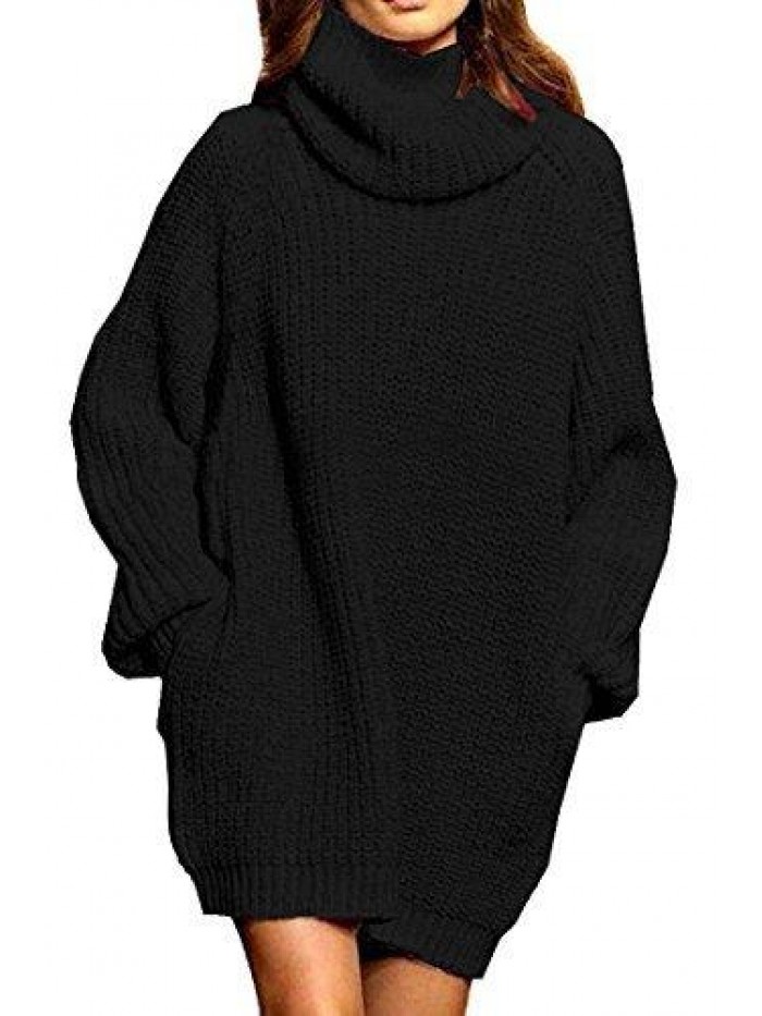 Queen Women's Loose Turtleneck Oversize Long Pullover Sweater Dress 