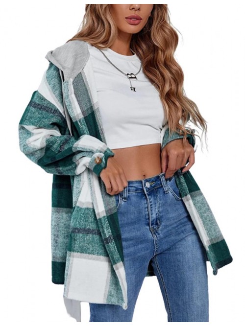 Womens Casual Plaid Hooded Shacket Flannel Jacket ...