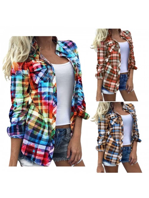 Womens Plaid Color Shirts Fashion Multicolor Match...