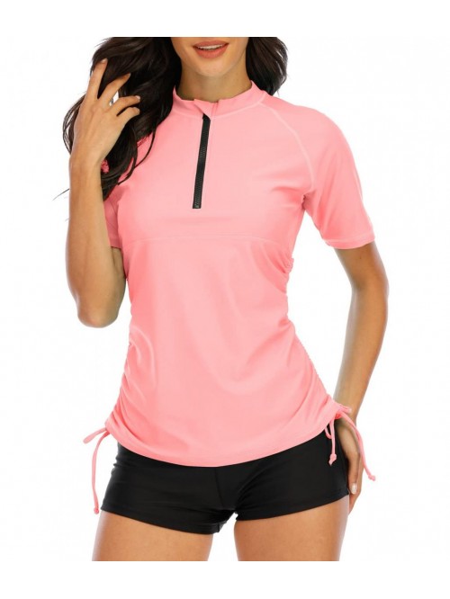 Women's Half Zip Rashguard Shirt Ruched UPF 50 Swi...