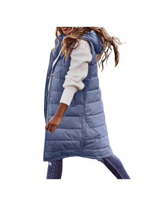 Hooded Puffer Vest For Women Plus Size Zipper Down...