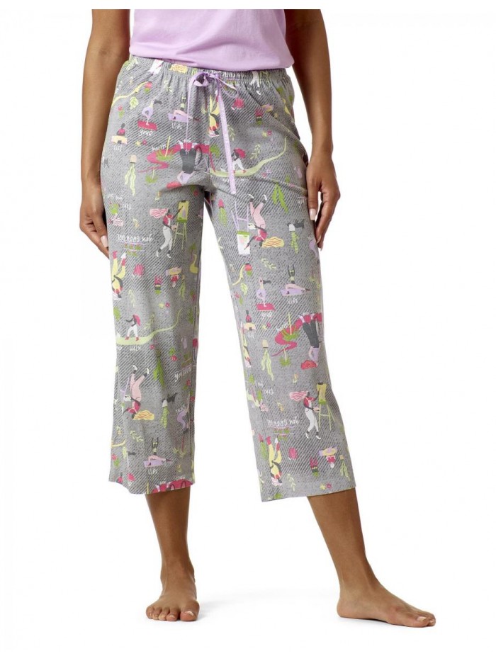 womens Printed Knit Capri Pajama Sleep Pant 