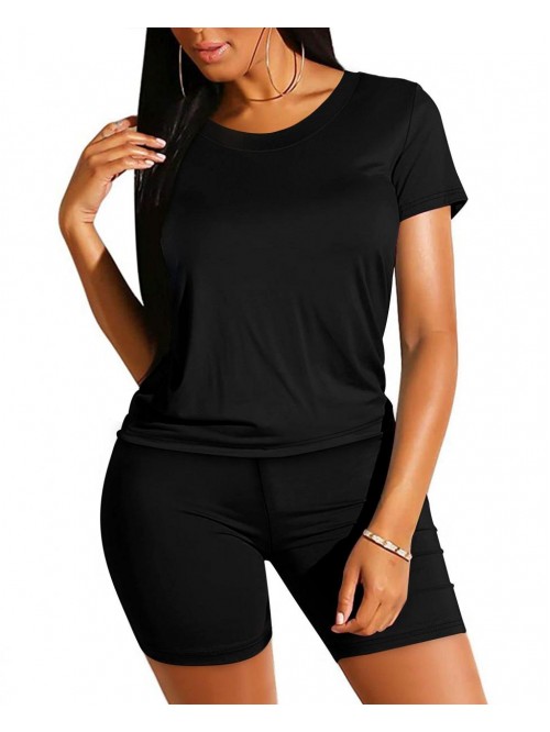 Two Piece Outfits For Women Short Sleeve Crew Neck...