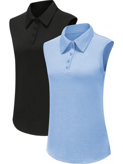 Women's 2 Pack Golf Polo Shirts Collared Sleeveles...