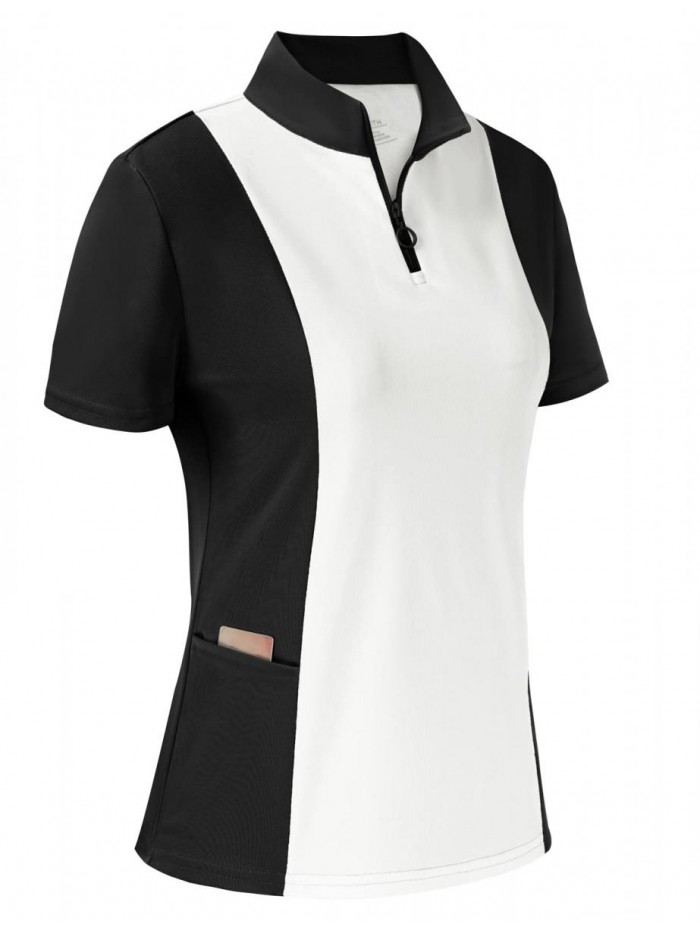 SMITH Womens Short Sleeve Polo Shirts with Collar Lightweight Quick-Dry Golf Shirt with Pocket S-XXL 