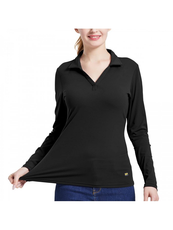 Polo Shirt for Women Long Sleeve Golf Top Moisture Wicking Collared V Neck Casual T Shirt 