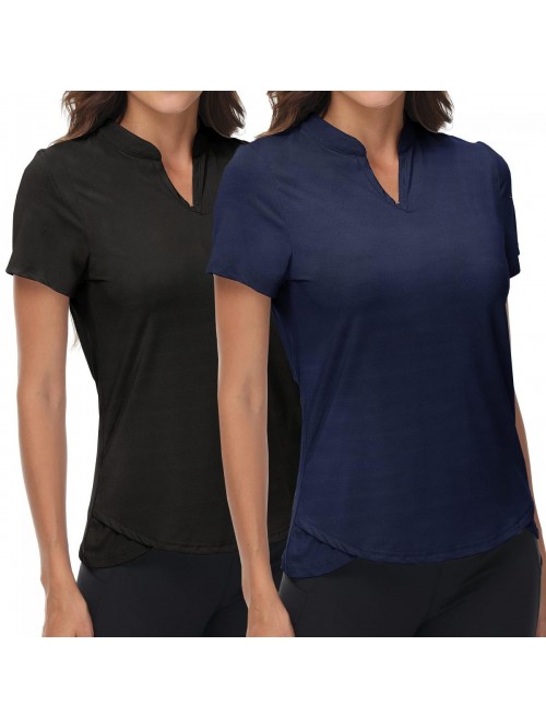 Women's 2 Pack V-Neck Golf Polo Shirts Short Sleev...